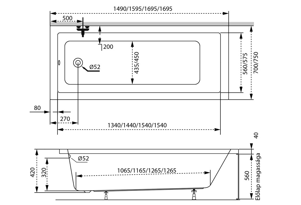 Sandra egyenes akril kád