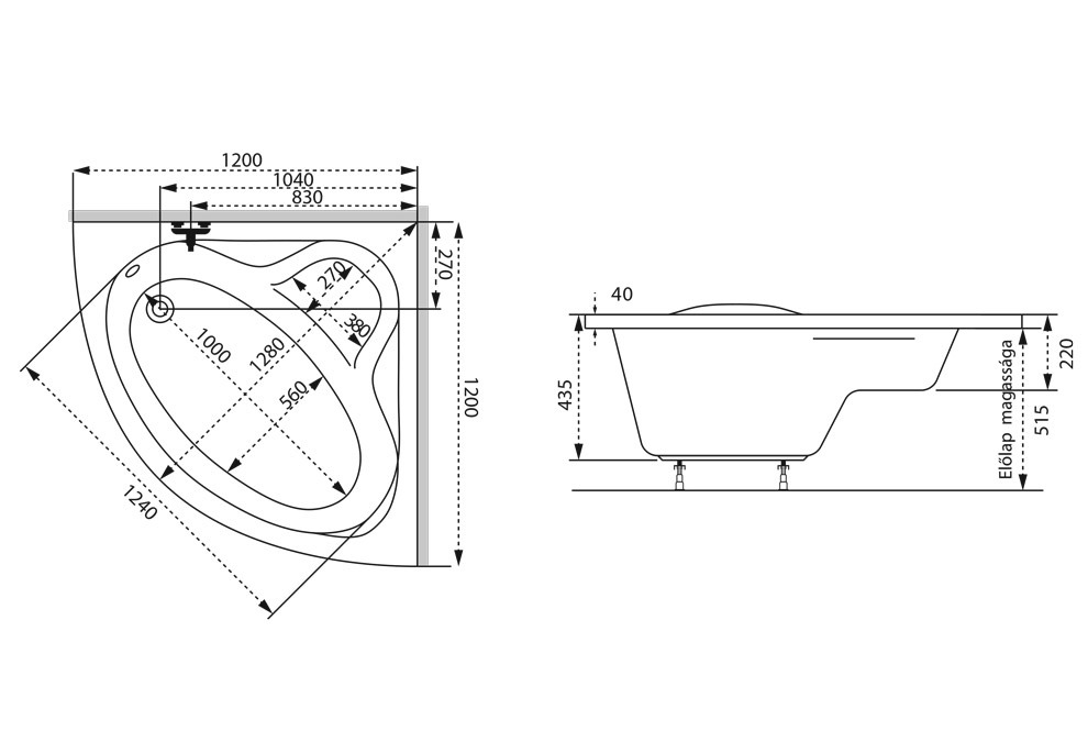 Ida akril sarokkád műszaki rajz