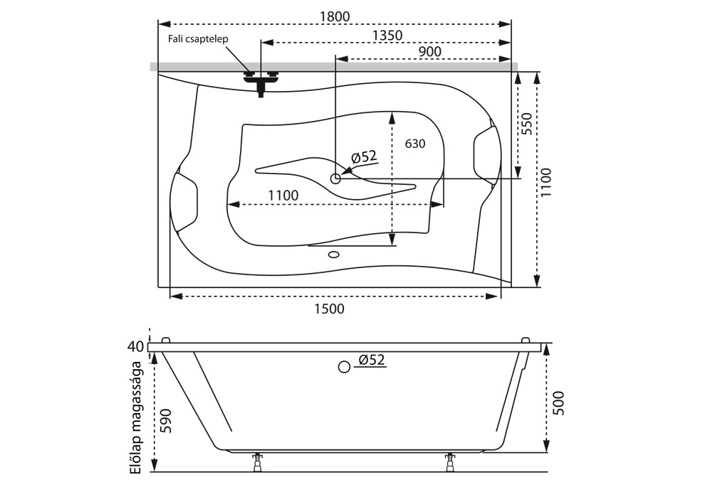 Royal különleges akril kád műszaki rajz