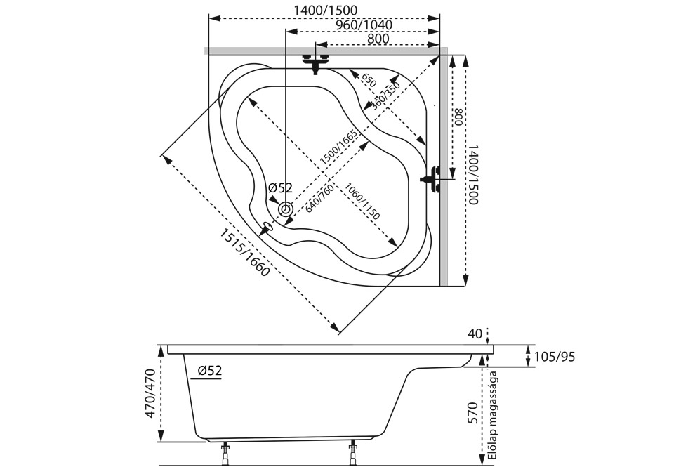 Samanta akril sarokkád műszaki rajz