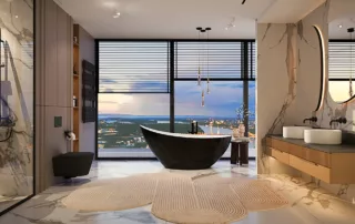 M-Acryl Prestige kád, Paradise szabadon álló kád, térben álló kád, luxus fürdőszoba, modern luxus fürdőszoba